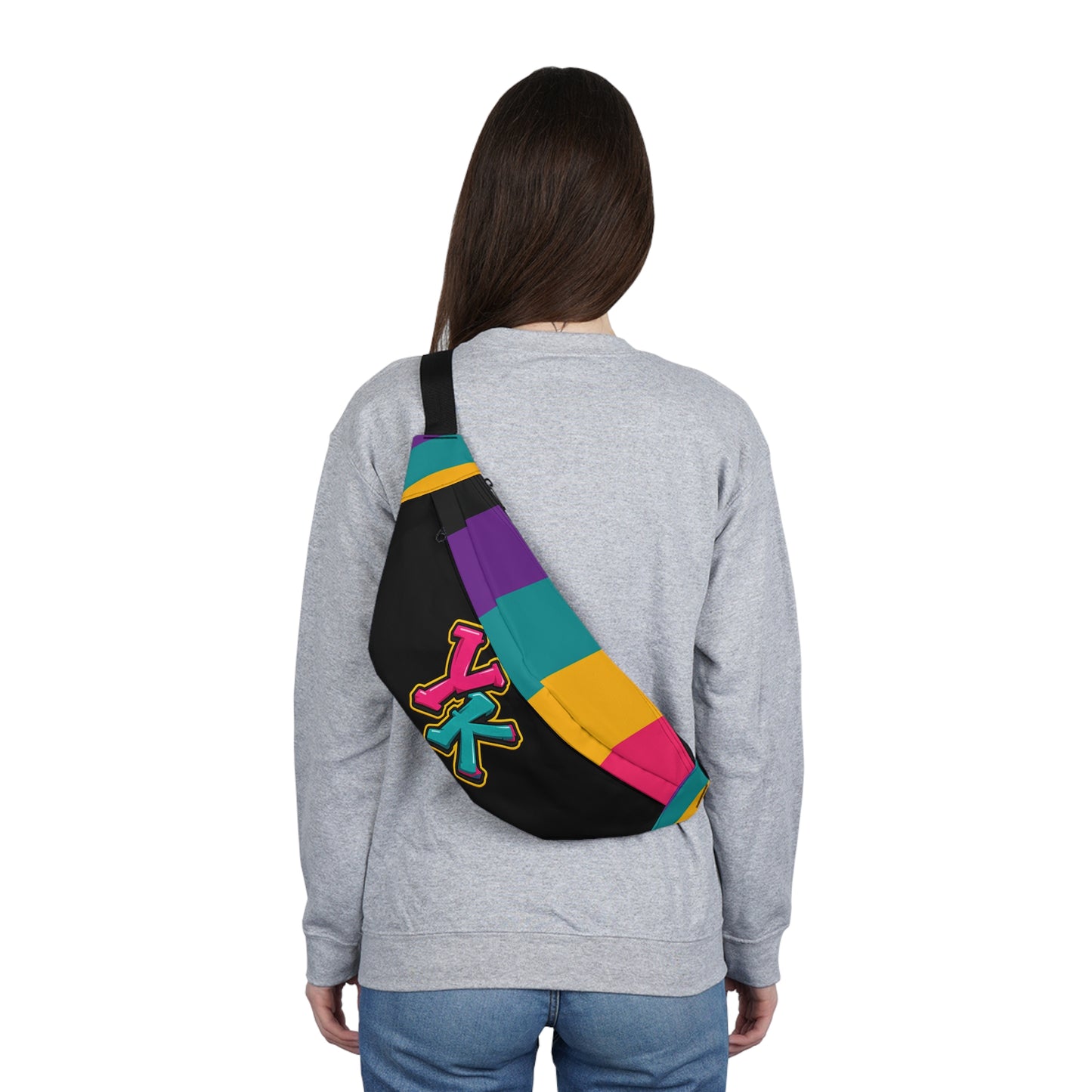 Colorblock 'YK' Large Fanny Pack – Retro Streetwear Waist Bag